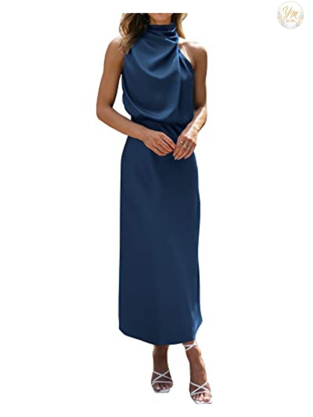Satin Mock Neck Sleeveless Maxi Dress Formal Cocktail